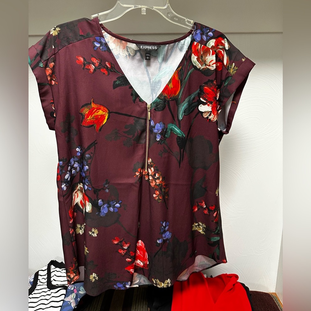 Express Red Cap Sleeve Graphic Blouse